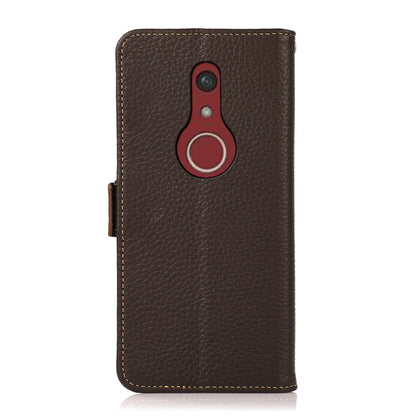 For Fujitsu Be4 Plus F-41B KHAZNEH Side-Magnetic Litchi Genuine Leather RFID Phone Case(Brown) - More Brand by buy2fix | Online Shopping UK | buy2fix