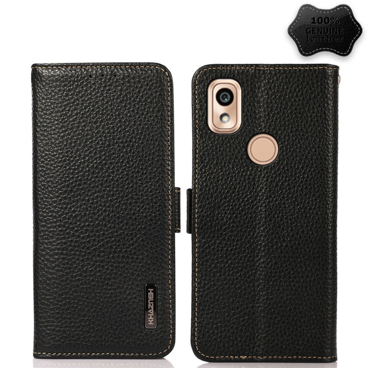 For Kyocera KY-51B KHAZNEH Side-Magnetic Litchi Genuine Leather RFID Phone Case(Black) - More Brand by buy2fix | Online Shopping UK | buy2fix