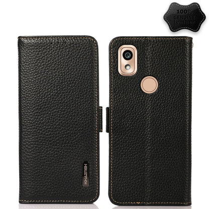 For Kyocera KY-51B KHAZNEH Side-Magnetic Litchi Genuine Leather RFID Phone Case(Black) - More Brand by buy2fix | Online Shopping UK | buy2fix