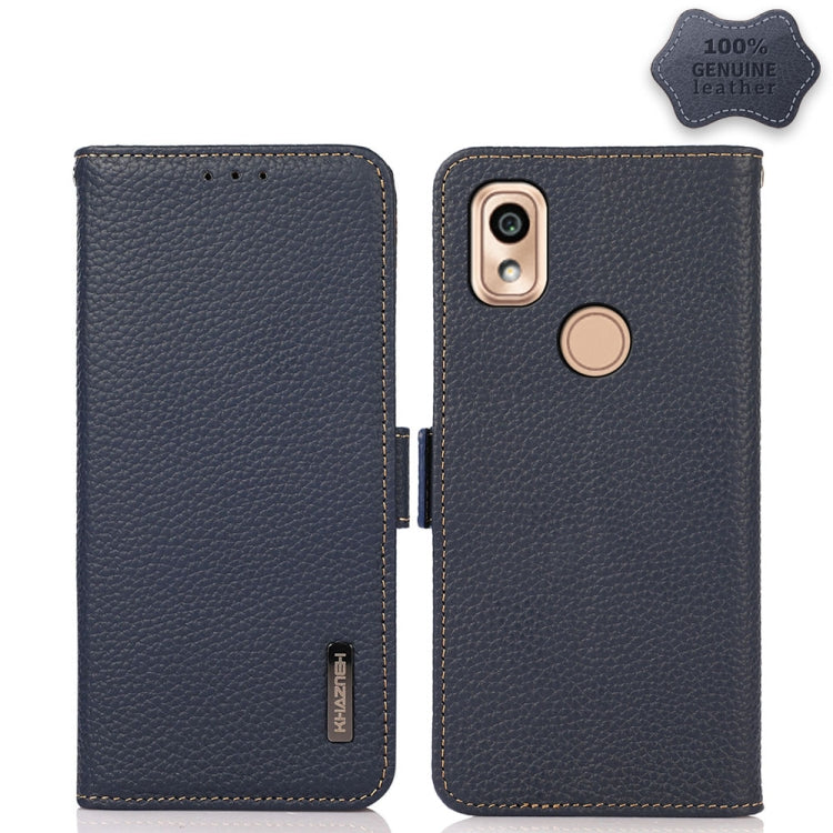 For Kyocera KY-51B KHAZNEH Side-Magnetic Litchi Genuine Leather RFID Phone Case(Blue) - More Brand by buy2fix | Online Shopping UK | buy2fix