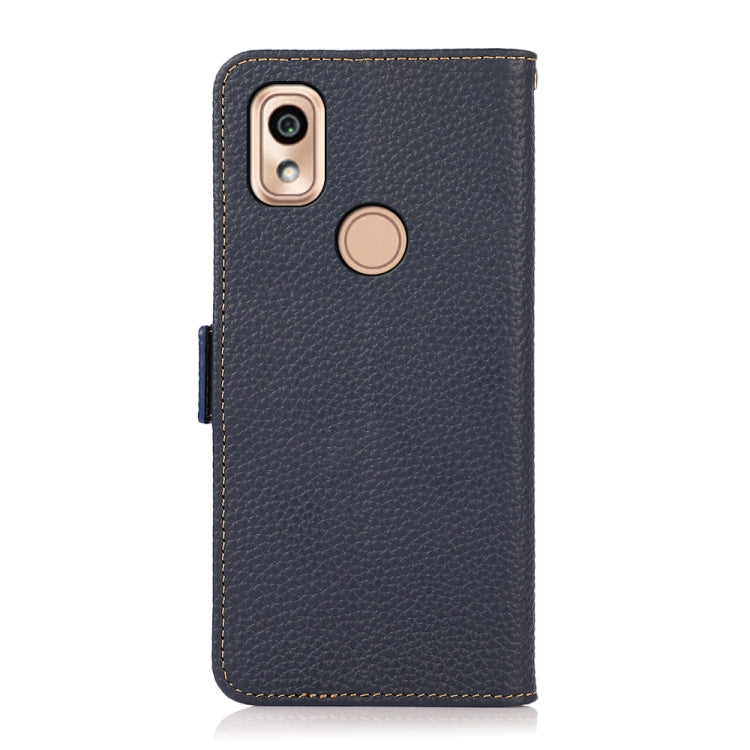 For Kyocera KY-51B KHAZNEH Side-Magnetic Litchi Genuine Leather RFID Phone Case(Blue) - More Brand by buy2fix | Online Shopping UK | buy2fix