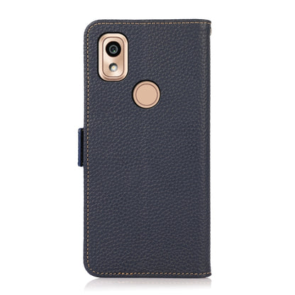 For Kyocera KY-51B KHAZNEH Side-Magnetic Litchi Genuine Leather RFID Phone Case(Blue) - More Brand by buy2fix | Online Shopping UK | buy2fix