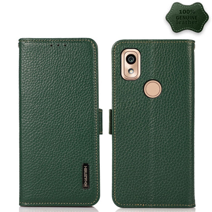 For Kyocera KY-51B KHAZNEH Side-Magnetic Litchi Genuine Leather RFID Phone Case(Green) - More Brand by buy2fix | Online Shopping UK | buy2fix