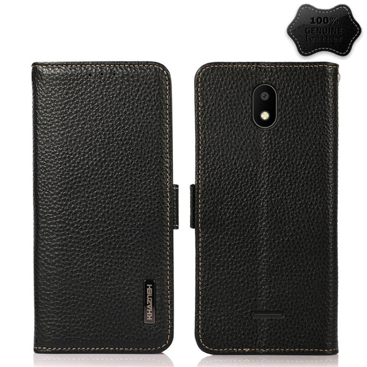 For Vodafone Smart E11 KHAZNEH Side-Magnetic Litchi Genuine Leather RFID Phone Case(Black) - More Brand by buy2fix | Online Shopping UK | buy2fix