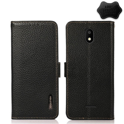For Vodafone Smart E11 KHAZNEH Side-Magnetic Litchi Genuine Leather RFID Phone Case(Black) - More Brand by buy2fix | Online Shopping UK | buy2fix