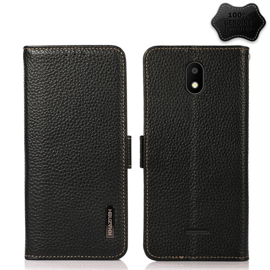 For Vodafone Smart E11 KHAZNEH Side-Magnetic Litchi Genuine Leather RFID Phone Case(Black) - More Brand by buy2fix | Online Shopping UK | buy2fix