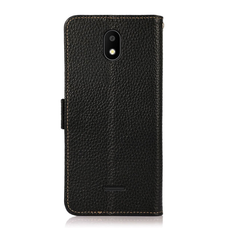 For Vodafone Smart E11 KHAZNEH Side-Magnetic Litchi Genuine Leather RFID Phone Case(Black) - More Brand by buy2fix | Online Shopping UK | buy2fix