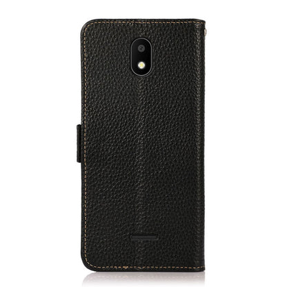 For Vodafone Smart E11 KHAZNEH Side-Magnetic Litchi Genuine Leather RFID Phone Case(Black) - More Brand by buy2fix | Online Shopping UK | buy2fix