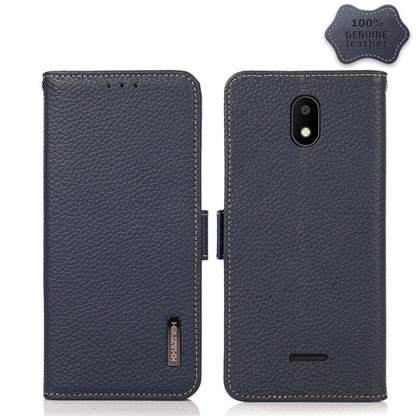 For Vodafone Smart E11 KHAZNEH Side-Magnetic Litchi Genuine Leather RFID Phone Case(Blue) - More Brand by buy2fix | Online Shopping UK | buy2fix