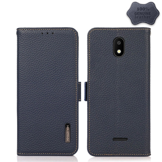For Vodafone Smart E11 KHAZNEH Side-Magnetic Litchi Genuine Leather RFID Phone Case(Blue) - More Brand by buy2fix | Online Shopping UK | buy2fix