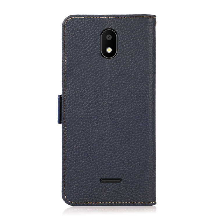 For Vodafone Smart E11 KHAZNEH Side-Magnetic Litchi Genuine Leather RFID Phone Case(Blue) - More Brand by buy2fix | Online Shopping UK | buy2fix
