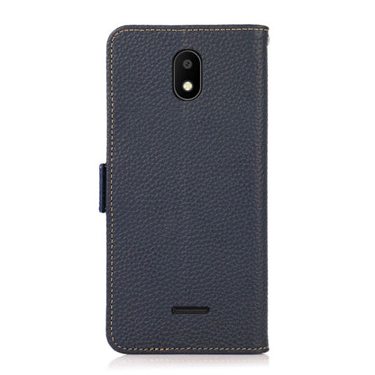 For Vodafone Smart E11 KHAZNEH Side-Magnetic Litchi Genuine Leather RFID Phone Case(Blue) - More Brand by buy2fix | Online Shopping UK | buy2fix