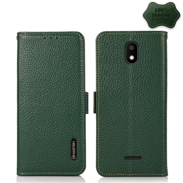 For Vodafone Smart E11 KHAZNEH Side-Magnetic Litchi Genuine Leather RFID Phone Case(Green) - More Brand by buy2fix | Online Shopping UK | buy2fix