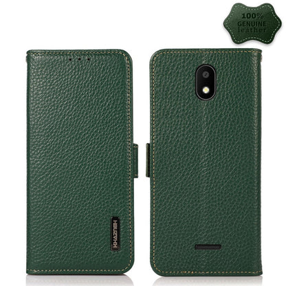 For Vodafone Smart E11 KHAZNEH Side-Magnetic Litchi Genuine Leather RFID Phone Case(Green) - More Brand by buy2fix | Online Shopping UK | buy2fix