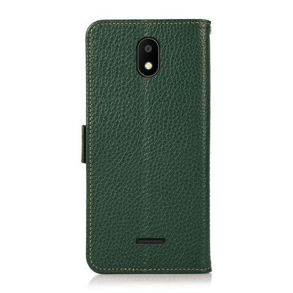 For Vodafone Smart E11 KHAZNEH Side-Magnetic Litchi Genuine Leather RFID Phone Case(Green) - More Brand by buy2fix | Online Shopping UK | buy2fix