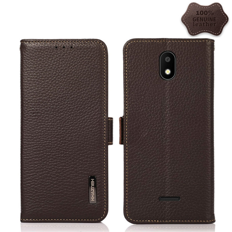 For Vodafone Smart E11 KHAZNEH Side-Magnetic Litchi Genuine Leather RFID Phone Case(Brown) - More Brand by buy2fix | Online Shopping UK | buy2fix