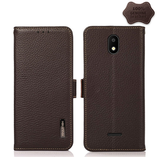 For Vodafone Smart E11 KHAZNEH Side-Magnetic Litchi Genuine Leather RFID Phone Case(Brown) - More Brand by buy2fix | Online Shopping UK | buy2fix