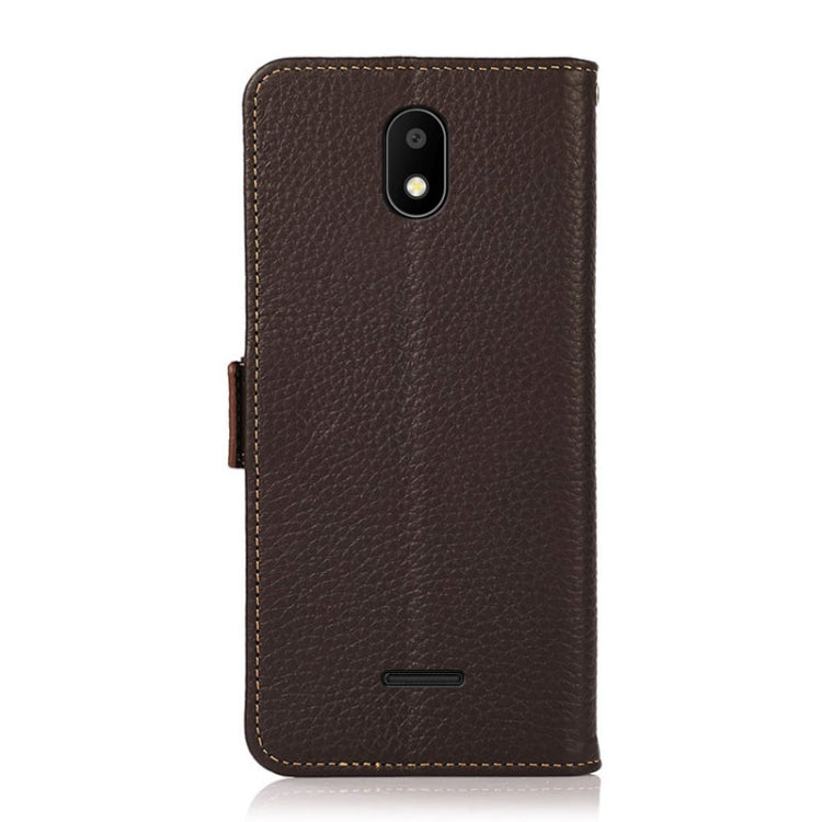 For Vodafone Smart E11 KHAZNEH Side-Magnetic Litchi Genuine Leather RFID Phone Case(Brown) - More Brand by buy2fix | Online Shopping UK | buy2fix