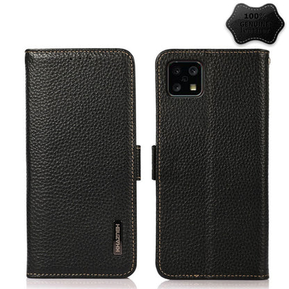 For Sharp Aquos Sense 4 KHAZNEH Side-Magnetic Litchi Genuine Leather RFID Phone Case(Black) - More Brand by buy2fix | Online Shopping UK | buy2fix