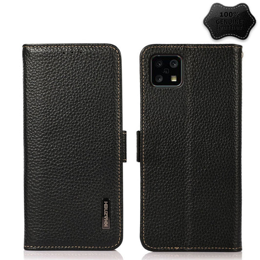 For Sharp Aquos Sense 4 KHAZNEH Side-Magnetic Litchi Genuine Leather RFID Phone Case(Black) - More Brand by buy2fix | Online Shopping UK | buy2fix