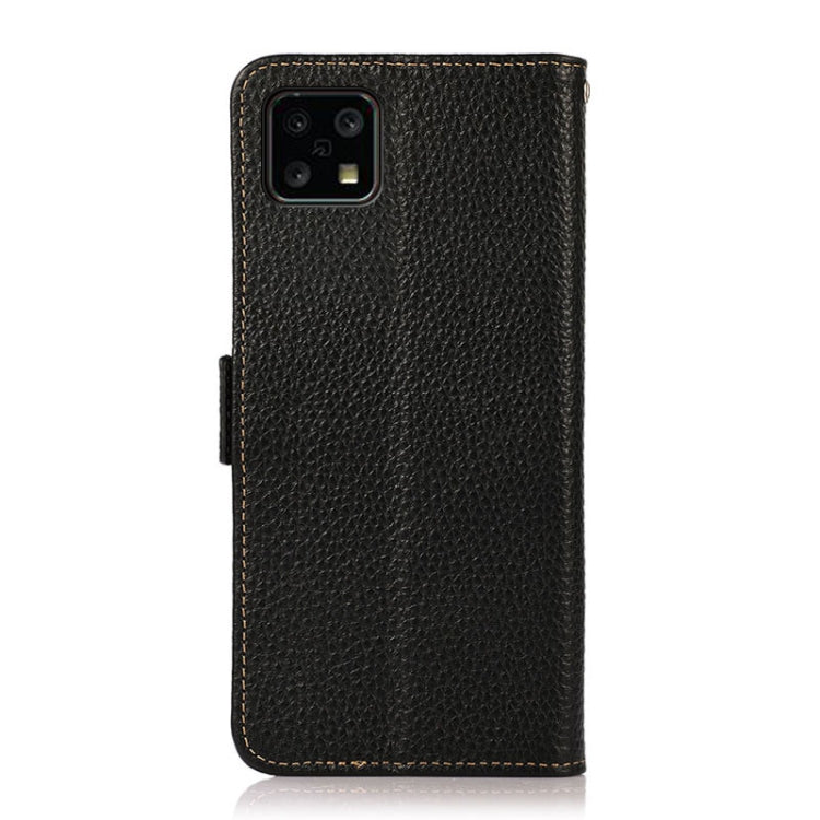 For Sharp Aquos Sense 4 KHAZNEH Side-Magnetic Litchi Genuine Leather RFID Phone Case(Black) - More Brand by buy2fix | Online Shopping UK | buy2fix