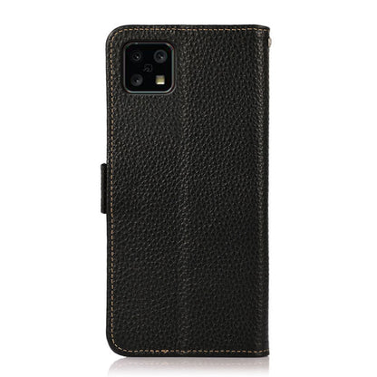 For Sharp Aquos Sense 4 KHAZNEH Side-Magnetic Litchi Genuine Leather RFID Phone Case(Black) - More Brand by buy2fix | Online Shopping UK | buy2fix