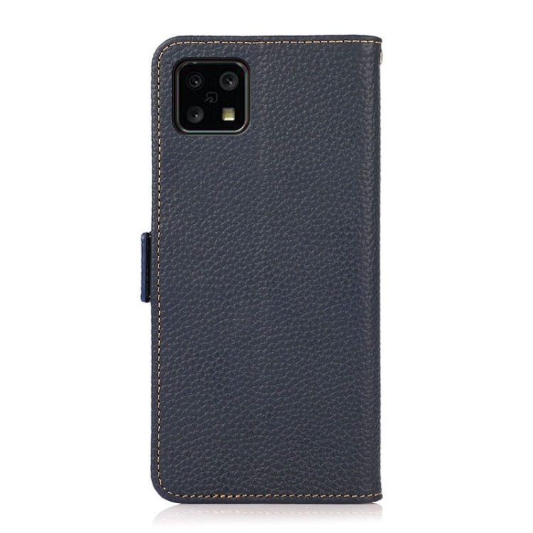 For Sharp Aquos Sense 4 KHAZNEH Side-Magnetic Litchi Genuine Leather RFID Phone Case(Blue) - More Brand by buy2fix | Online Shopping UK | buy2fix