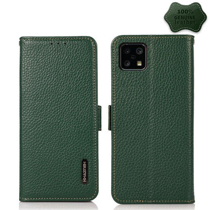 For Sharp Aquos Sense 4 KHAZNEH Side-Magnetic Litchi Genuine Leather RFID Phone Case(Green) - More Brand by buy2fix | Online Shopping UK | buy2fix
