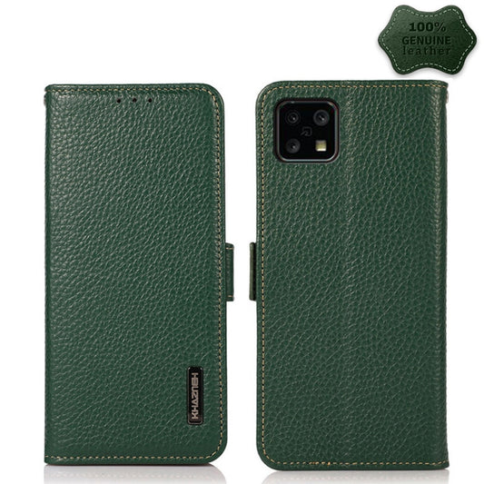 For Sharp Aquos Sense 4 KHAZNEH Side-Magnetic Litchi Genuine Leather RFID Phone Case(Green) - More Brand by buy2fix | Online Shopping UK | buy2fix