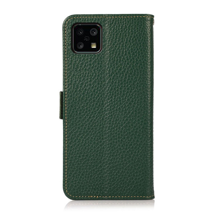 For Sharp Aquos Sense 4 KHAZNEH Side-Magnetic Litchi Genuine Leather RFID Phone Case(Green) - More Brand by buy2fix | Online Shopping UK | buy2fix