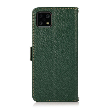 For Sharp Aquos Sense 4 KHAZNEH Side-Magnetic Litchi Genuine Leather RFID Phone Case(Green) - More Brand by buy2fix | Online Shopping UK | buy2fix