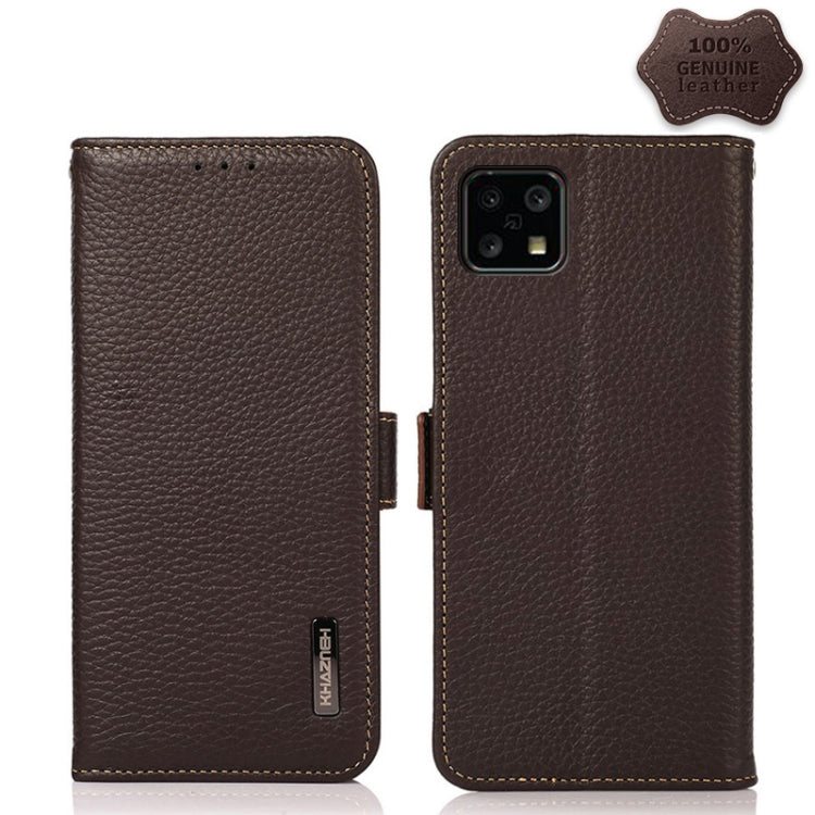 For Sharp Aquos Sense 4 KHAZNEH Side-Magnetic Litchi Genuine Leather RFID Phone Case(Brown) - More Brand by buy2fix | Online Shopping UK | buy2fix