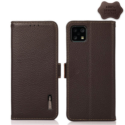 For Sharp Aquos Sense 4 KHAZNEH Side-Magnetic Litchi Genuine Leather RFID Phone Case(Brown) - More Brand by buy2fix | Online Shopping UK | buy2fix