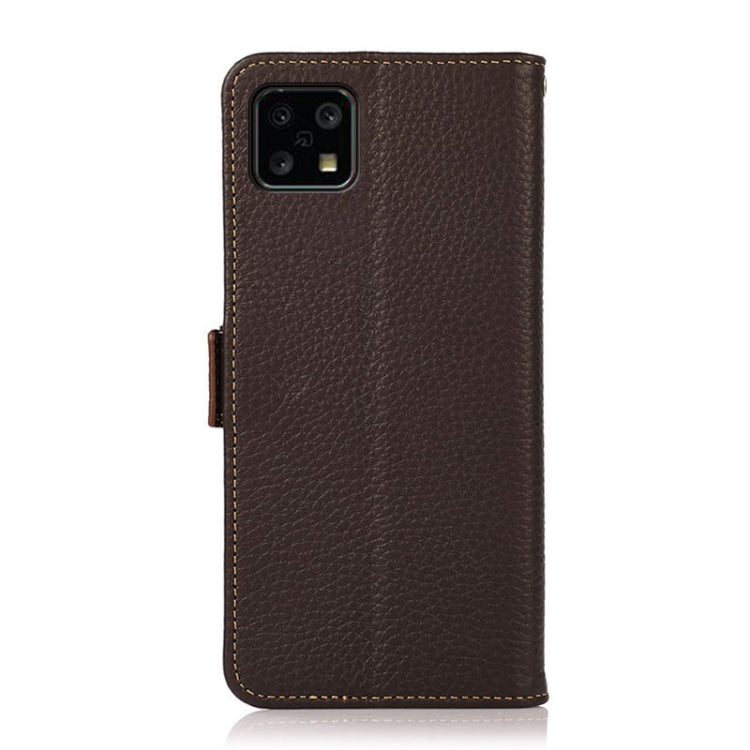 For Sharp Aquos Sense 4 KHAZNEH Side-Magnetic Litchi Genuine Leather RFID Phone Case(Brown) - More Brand by buy2fix | Online Shopping UK | buy2fix