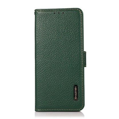 For iPhone 13 mini KHAZNEH Side-Magnetic Litchi Genuine Leather RFID Case (Green) - iPhone 13 mini Cases by buy2fix | Online Shopping UK | buy2fix