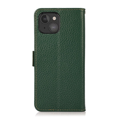 For iPhone 13 mini KHAZNEH Side-Magnetic Litchi Genuine Leather RFID Case (Green) - iPhone 13 mini Cases by buy2fix | Online Shopping UK | buy2fix