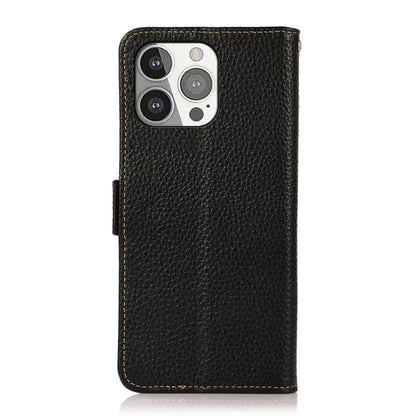 For iPhone 13 Pro KHAZNEH Side-Magnetic Litchi Genuine Leather RFID Case (Black) - iPhone 13 Pro Cases by buy2fix | Online Shopping UK | buy2fix