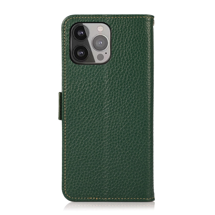 For iPhone 13 Pro Max KHAZNEH Side-Magnetic Litchi Genuine Leather RFID Case (Green) - iPhone 13 Pro Max Cases by buy2fix | Online Shopping UK | buy2fix