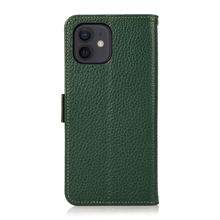 For iPhone 12 / 12 Pro KHAZNEH Side-Magnetic Litchi Genuine Leather RFID Case(Green) - iPhone 12 / 12 Pro Cases by buy2fix | Online Shopping UK | buy2fix
