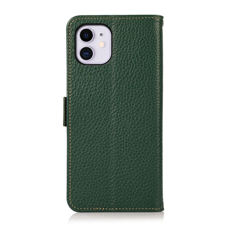 For iPhone 11 KHAZNEH Side-Magnetic Litchi Genuine Leather RFID Case (Green) - iPhone 11 Cases by buy2fix | Online Shopping UK | buy2fix