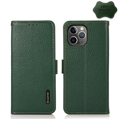For iPhone 11 Pro KHAZNEH Side-Magnetic Litchi Genuine Leather RFID Case (Green) - iPhone 11 Pro Cases by buy2fix | Online Shopping UK | buy2fix