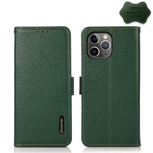 For iPhone 11 Pro KHAZNEH Side-Magnetic Litchi Genuine Leather RFID Case (Green) - iPhone 11 Pro Cases by buy2fix | Online Shopping UK | buy2fix