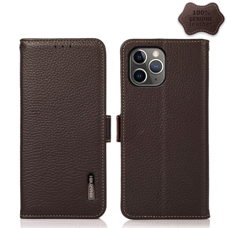 For iPhone 11 Pro KHAZNEH Side-Magnetic Litchi Genuine Leather RFID Case (Brown) - iPhone 11 Pro Cases by buy2fix | Online Shopping UK | buy2fix