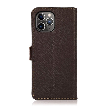For iPhone 11 Pro KHAZNEH Side-Magnetic Litchi Genuine Leather RFID Case (Brown) - iPhone 11 Pro Cases by buy2fix | Online Shopping UK | buy2fix