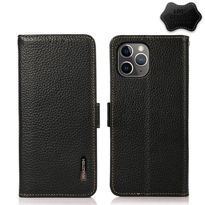 For iPhone 11 Pro Max KHAZNEH Side-Magnetic Litchi Genuine Leather RFID Case (Black) - iPhone 11 Pro Max Cases by buy2fix | Online Shopping UK | buy2fix