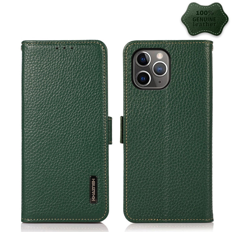 For iPhone 11 Pro Max KHAZNEH Side-Magnetic Litchi Genuine Leather RFID Case (Green) - iPhone 11 Pro Max Cases by buy2fix | Online Shopping UK | buy2fix