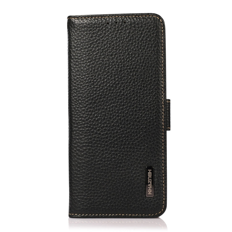 For Motorola Moto E7 Power KHAZNEH Side-Magnetic Litchi Genuine Leather RFID Case(Black) - Motorola Cases by buy2fix | Online Shopping UK | buy2fix