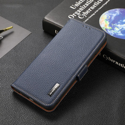 For Motorola Moto E7 Power KHAZNEH Side-Magnetic Litchi Genuine Leather RFID Case(Blue) - Motorola Cases by buy2fix | Online Shopping UK | buy2fix