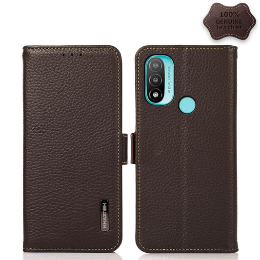 For Motorola Moto E20 / E40 KHAZNEH Side-Magnetic Litchi Genuine Leather RFID Case(Brown) - Motorola Cases by buy2fix | Online Shopping UK | buy2fix