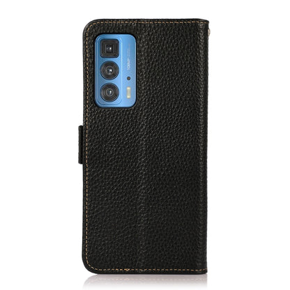 For Motorola Edge 20 Pro KHAZNEH Side-Magnetic Litchi Genuine Leather RFID Case(Black) - Motorola Cases by buy2fix | Online Shopping UK | buy2fix